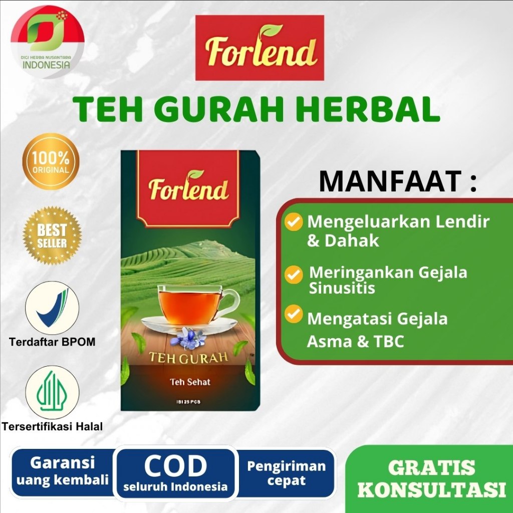 

FORLEND - Teh Gurah Herbal Original Membantu atasi Dahak & Lendir Berlebih | 1 Box isi 15 Kantong