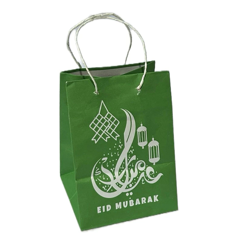 

( 10pcs ) Paperbag Lebaran Motif Hijau Eid Mubarak Tas Bingkisan Hampers Eid Idul Fitri Ukuran 14x14x20 cm