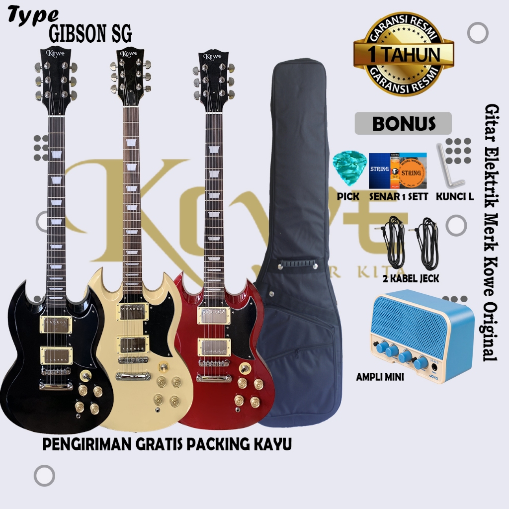Kowe Gitar listrik Original Merk KOWE Model Gibson SG FREE MINI AMPLI JOYO JA 02