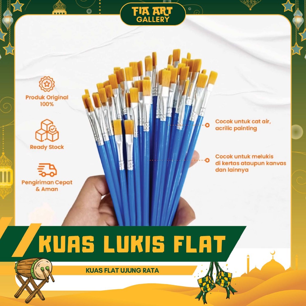 

Kuas Lukis Ujung Flat Cat Air Minyak Kanvas Paintbrush Painting brush Canvas Art Acrylic Painting Akrilik Palet Bahan Bulu Nylon 100% Lembut Awet