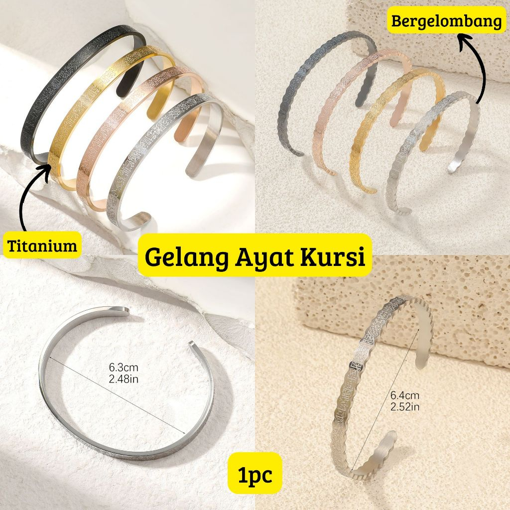 Gelang Titanium Ayat Kursi/Gelang Tangan Bangle Kaligrafi Ukir/Unisex - Harga/pc