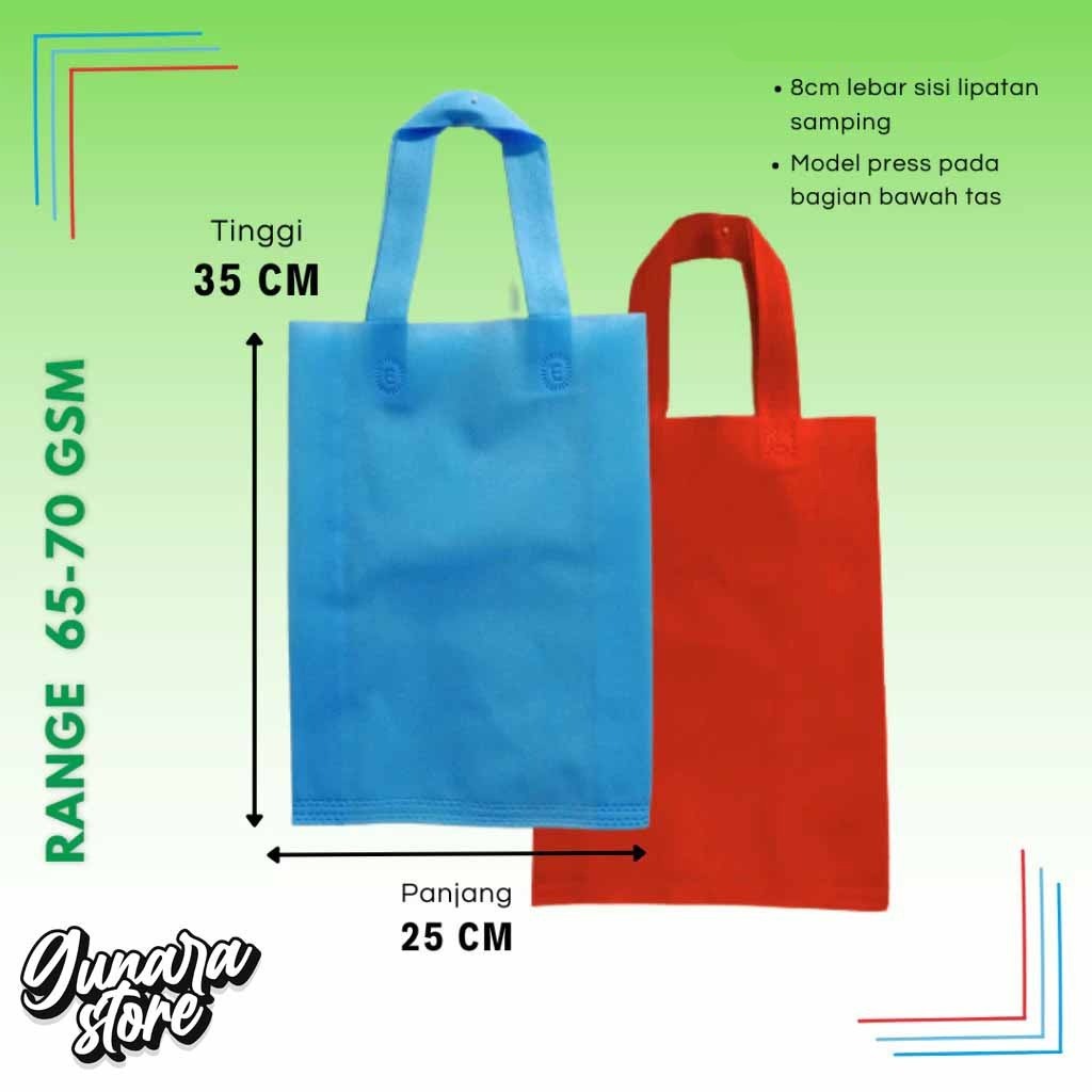 

(HARGA PER PC) Tas Spunbond Goodie Bag polos Handle uk 25x35x8 kain range 65gsm-70gsm tas ultah tas goodiebag polos spundbond polos