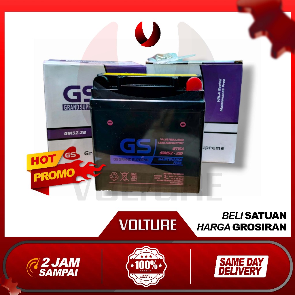 Aki motor kering BERGARANSI GS MF gm5z-3b 5ah 12v Mio sporty smile Mega Pro Astrea Legenda Supra Fit