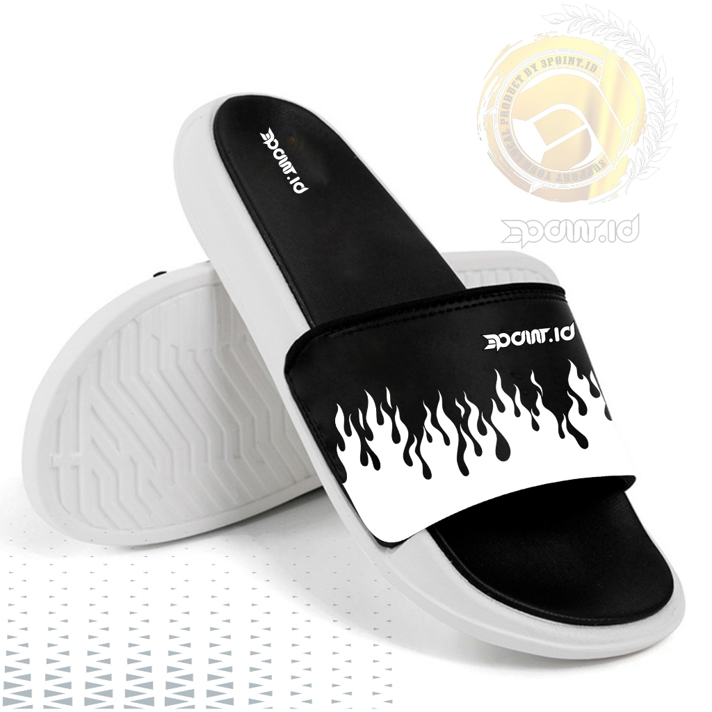 3POINT.ID Sandal Slip On FIRE WHITE Sandal Selop Pria Sandal Slide Distro Sandal FOOTWEAR Distro