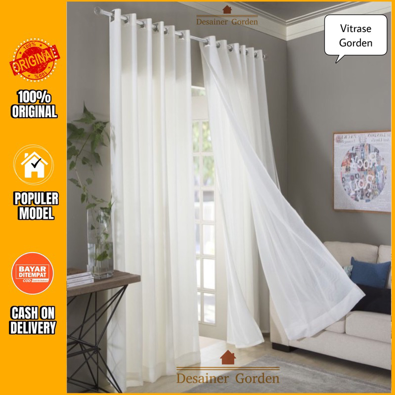 Vitrase gorden polos motif salju model smokering 10 lubang