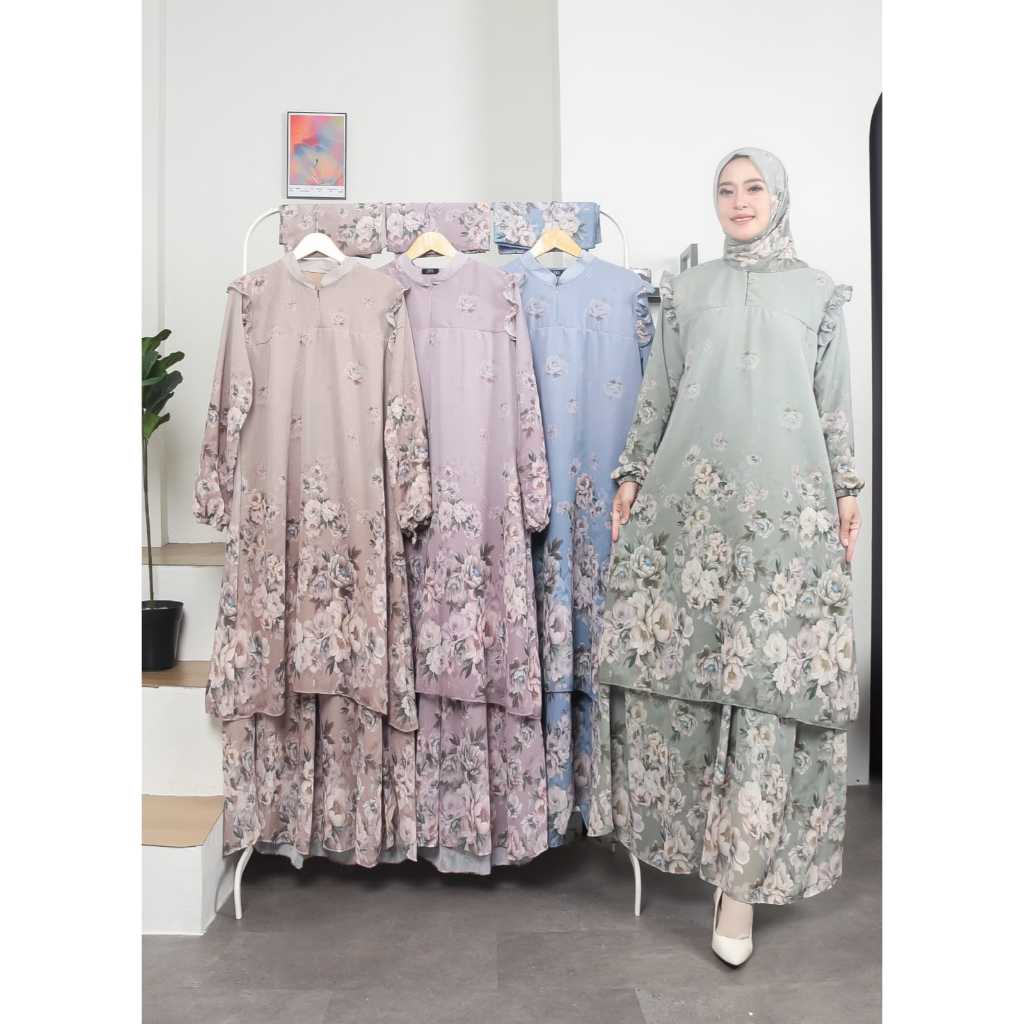 Gamis Malaysia Ceruti Motif Bunga