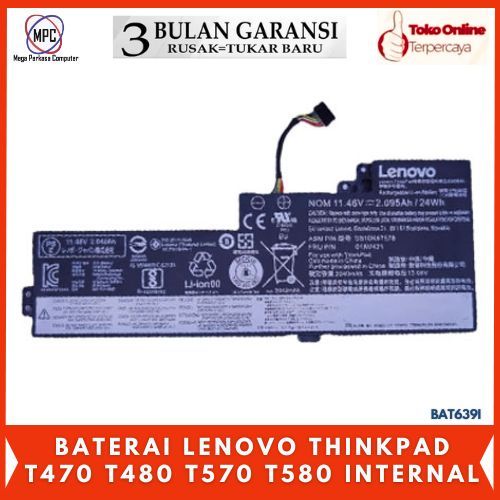 Baterai Lenovo Thinkpad T470 T480 T570 T580 Internal Original