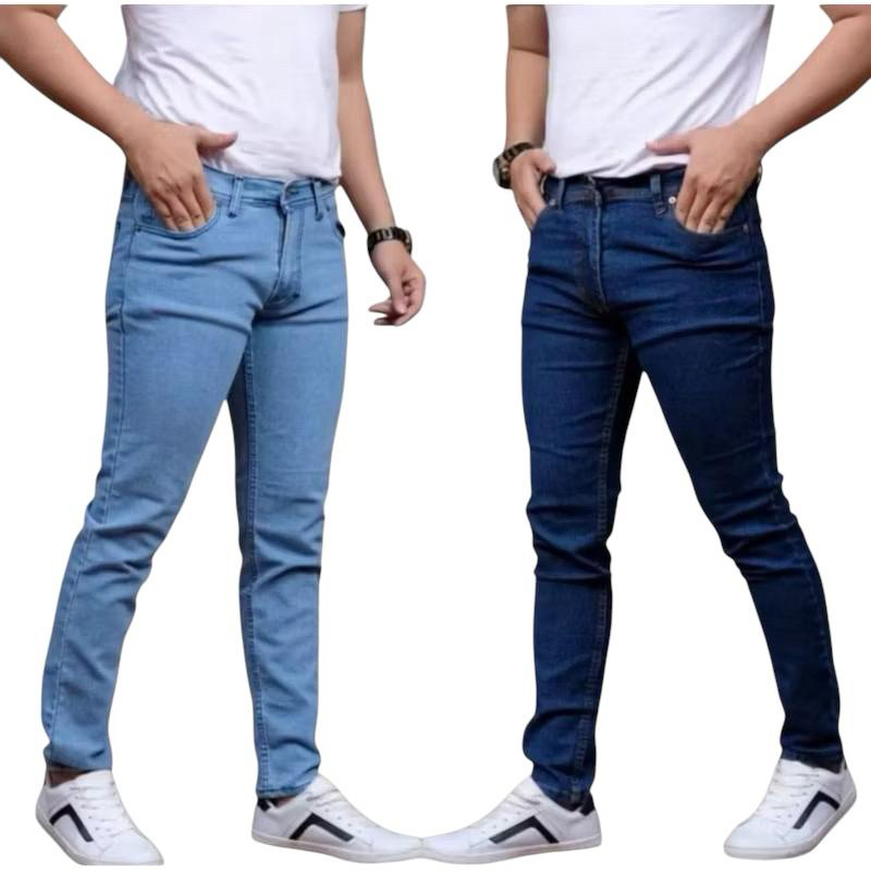 Jeans Panjang Melar Pria Simfit Biru Donker Biru Langit Denim Macs Bossmac