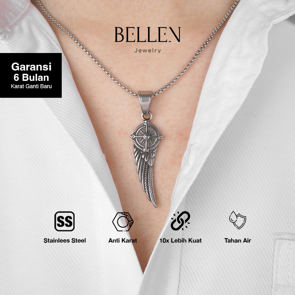 Bellen - Kalung Sayap Pria Titanium Anti Karat / Kalung Korea Premium / Kalung Stainlees Steel Pria 