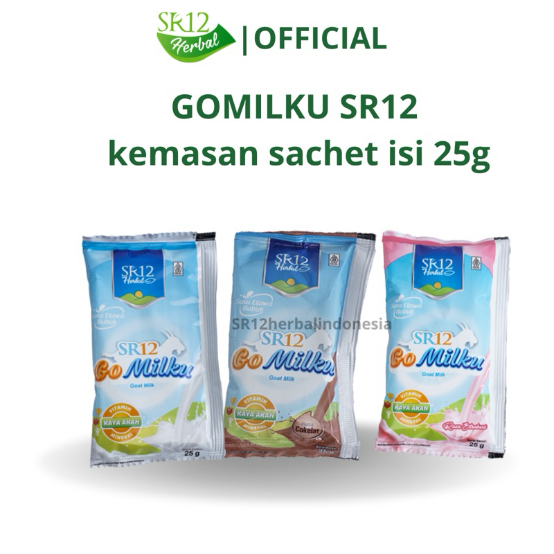 

Gomilku SR12 kemasan sachet susu kambing etawa premium praktis