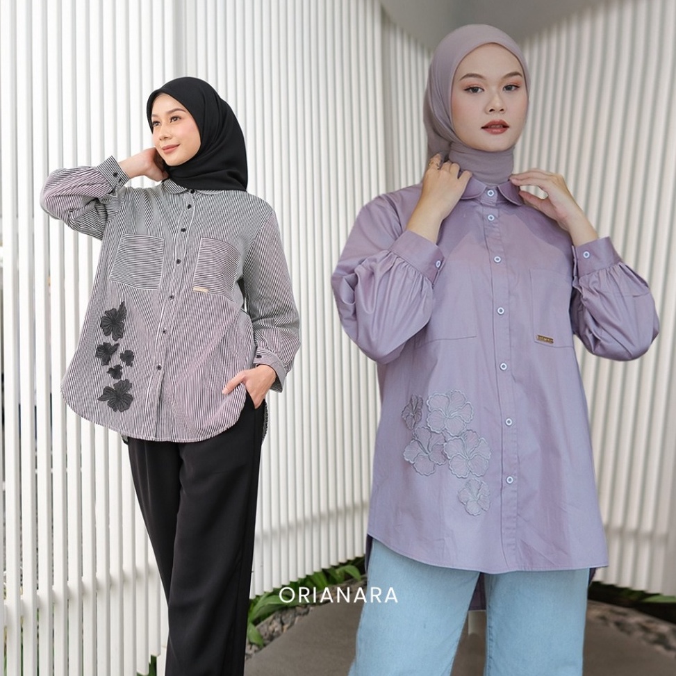 Hot Sell Orianara JANAN SHIRT Kemeja Oversized Wanita Atasan Wanita Tunik Salur Polos Panjang