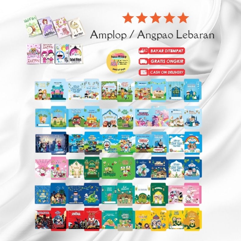 

(1pack isi 10) Amplop THR Lebaran Mini unik siap pakai plesetan viral / ampau thr lebaran idul fitri karakter kartun muslim uang labubu kuromi snack sedang