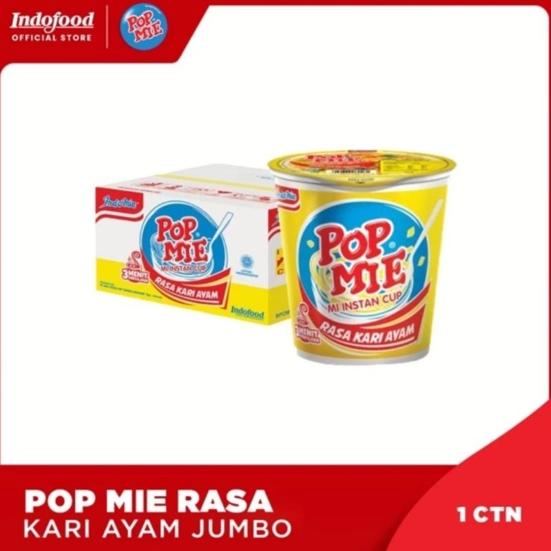 

[ 1 Ctn isi 24 Pcs ] Pop Mie Instan Rasa Kari Ayam Jumbo Cup 75 gr