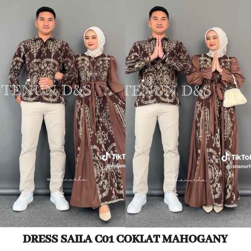 TENUN D&S (ADA UKURAN JUMBO ) SAILA DRESS COKLAT MAHOGANY BAJU COUPLE PASANGAN BAJU SETELAN BAJU KEL