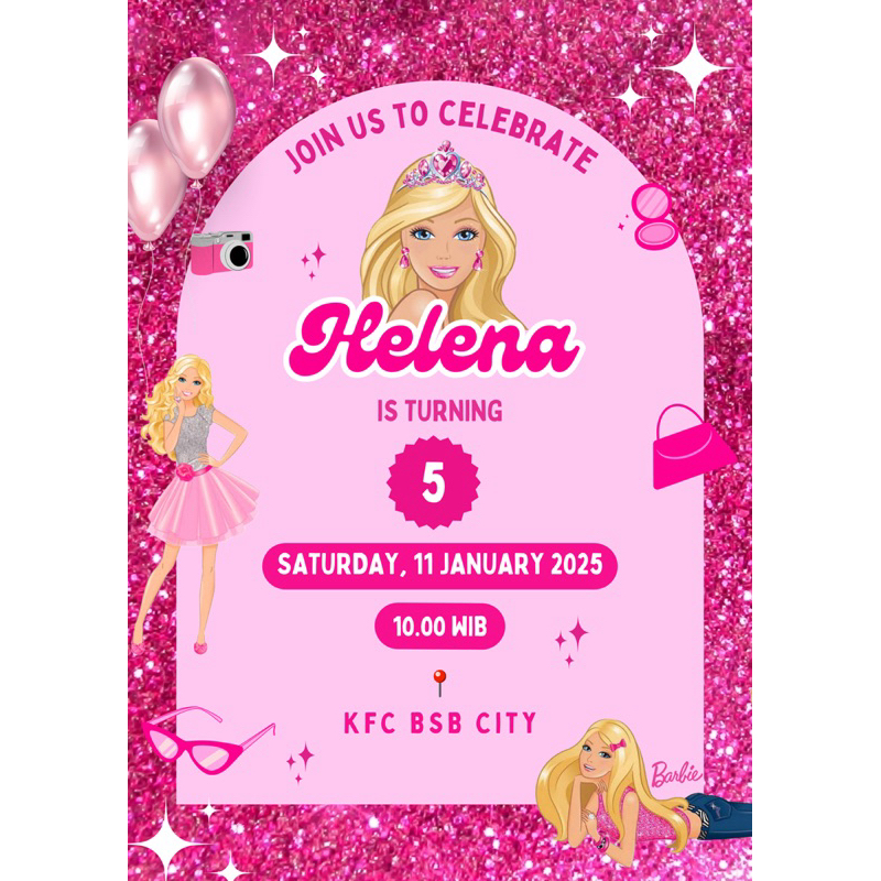Undangan Foto Digital Ulang Tahun tema Barbie