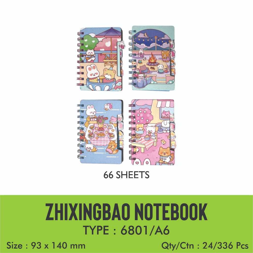 

Zhixingbao Notebook type Ukuran A6 / Ringbook Notepad Fancy 66 sheets buku catatan notes lucu