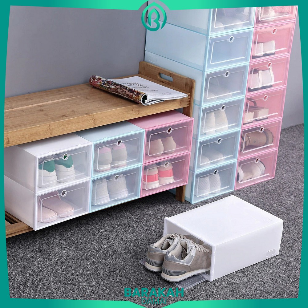 Kotak Sepatu Lipat Transparan Tebal Kotak Penyimpanan Sandal / Shoes Storage Box Organizer Rak Sepat