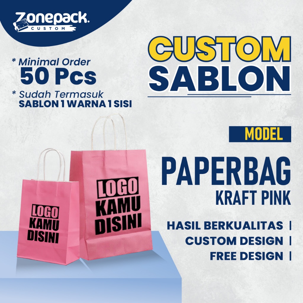 

Sablon Paperbag Kraft Warna Pink | Sablon 1 Warna 1 Sisi Custom Free Desain Tas Kertas Kraft Merah Muda | Paper Bag Kado souvenir wedding packing olshop