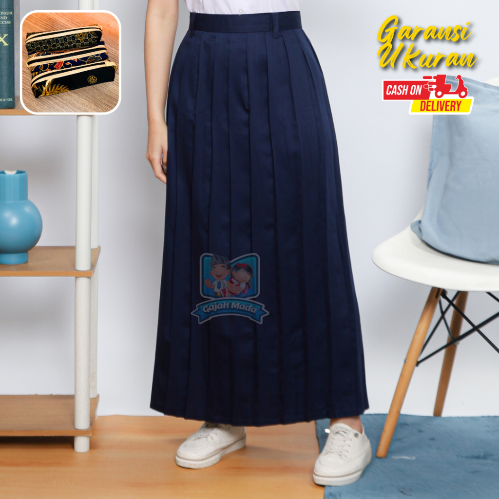 Rok Panjang Rempel SMP Premium Biru Dongker Bahan Nagata Drill Seragam Sekolah - Gajah Mada Uniform