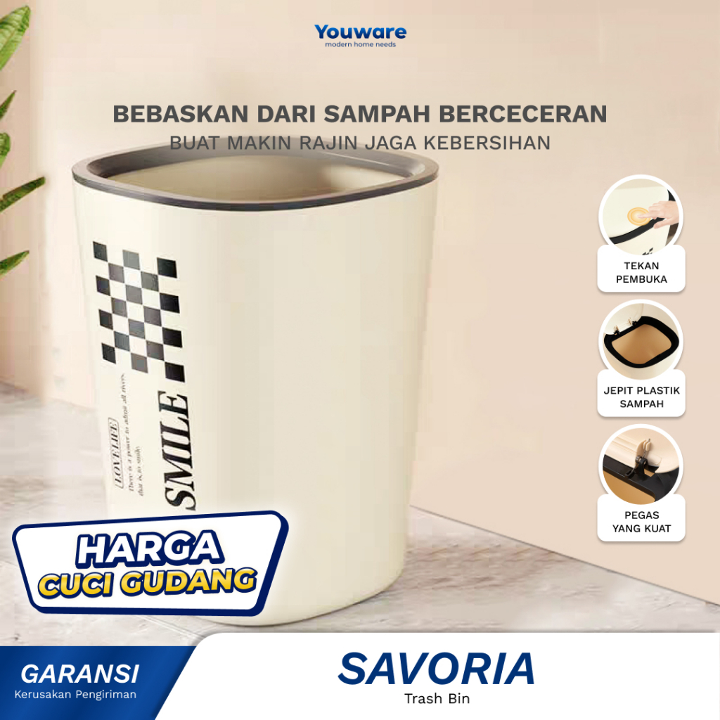 Youware - Savoria Tempat Sampah Aesthetic / Tempat Sampah Kamar Tidur Dapur Dengan Tutup