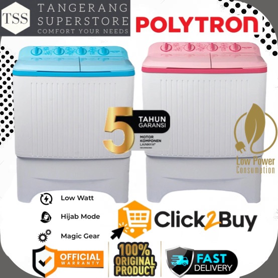 MESIN CUCI 2 TABUNG 7 KG POLYTRON PWM-7363 BIG CAPACITY BIG PULSATOR