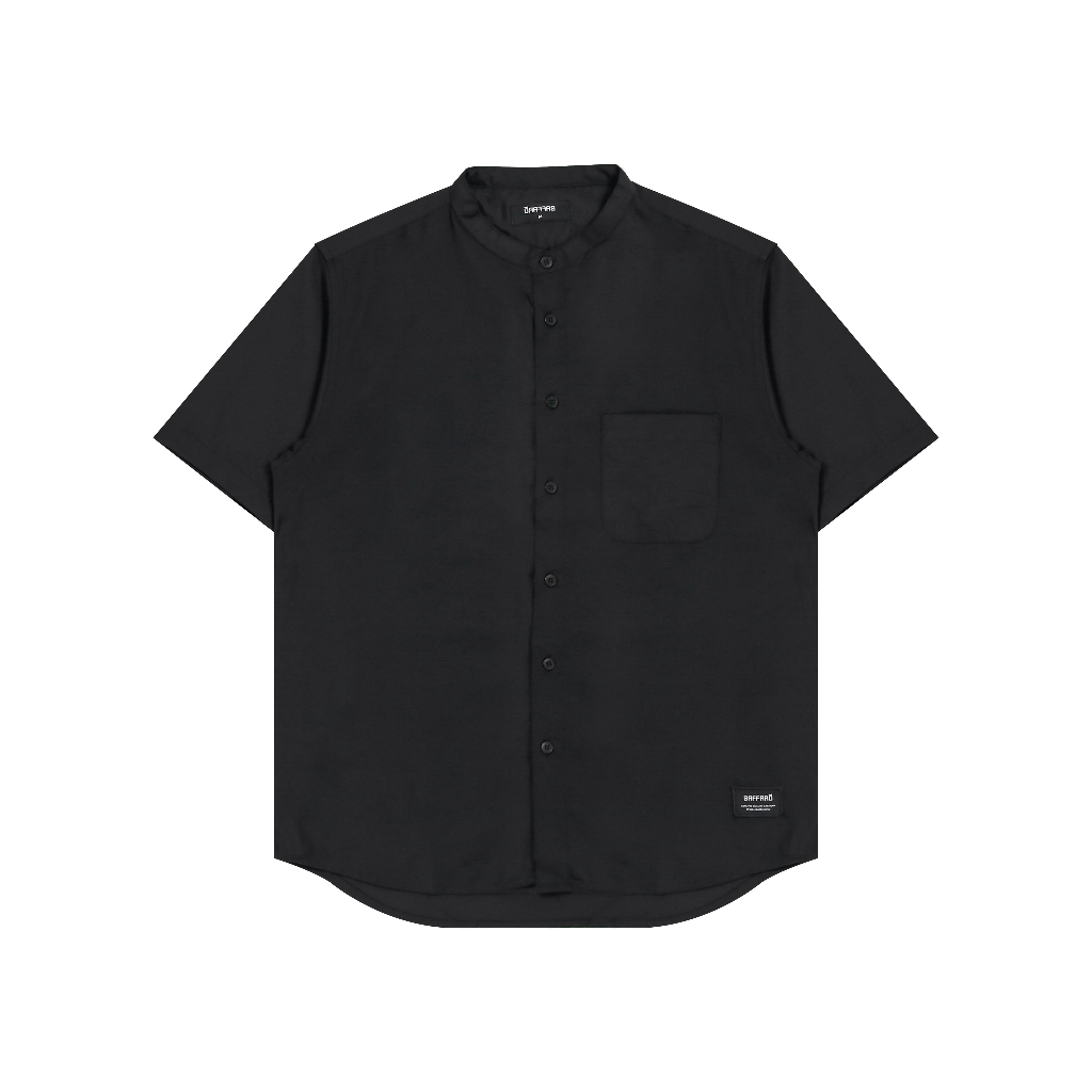 Kemeja Koko Pria Shanghai Polos Lengan Pendek Katun Hitam / Baju Koko Pria Polos Katun Black BAFFARO