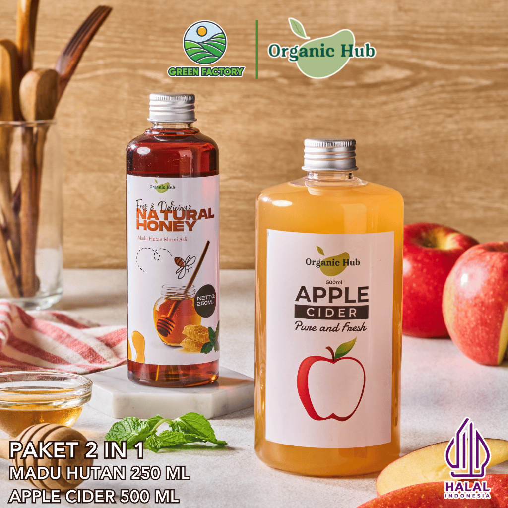 

Organic Hub Paket Hemat 2 in 1 Apple Cider With Mother Cuka Apel Murni Madu Hutan Organik Murni