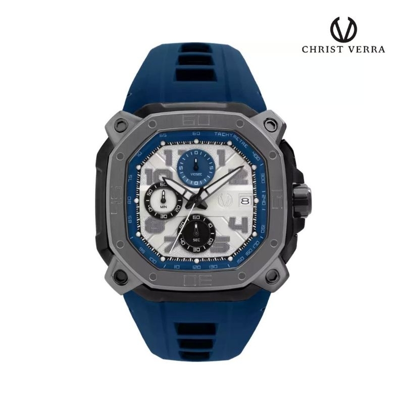 Jam Tangan Pria CHRIST VERRA CV 63033G-36 L-GUN/BLU Rubber Strap