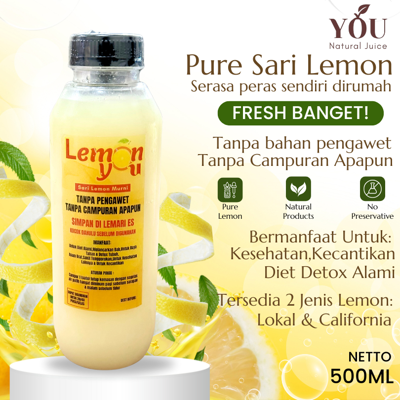 

Sari Lemon YOU CF dan Lokal 500ML Murni Alami 100% Tanpa Campuran Untuk Detoks Dan Diet Alami