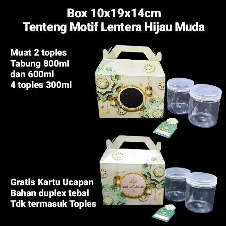 

Dus Jinjing Uk 10x19x14 Cm Box Kemasan Toples Lebaran Hijau Muda