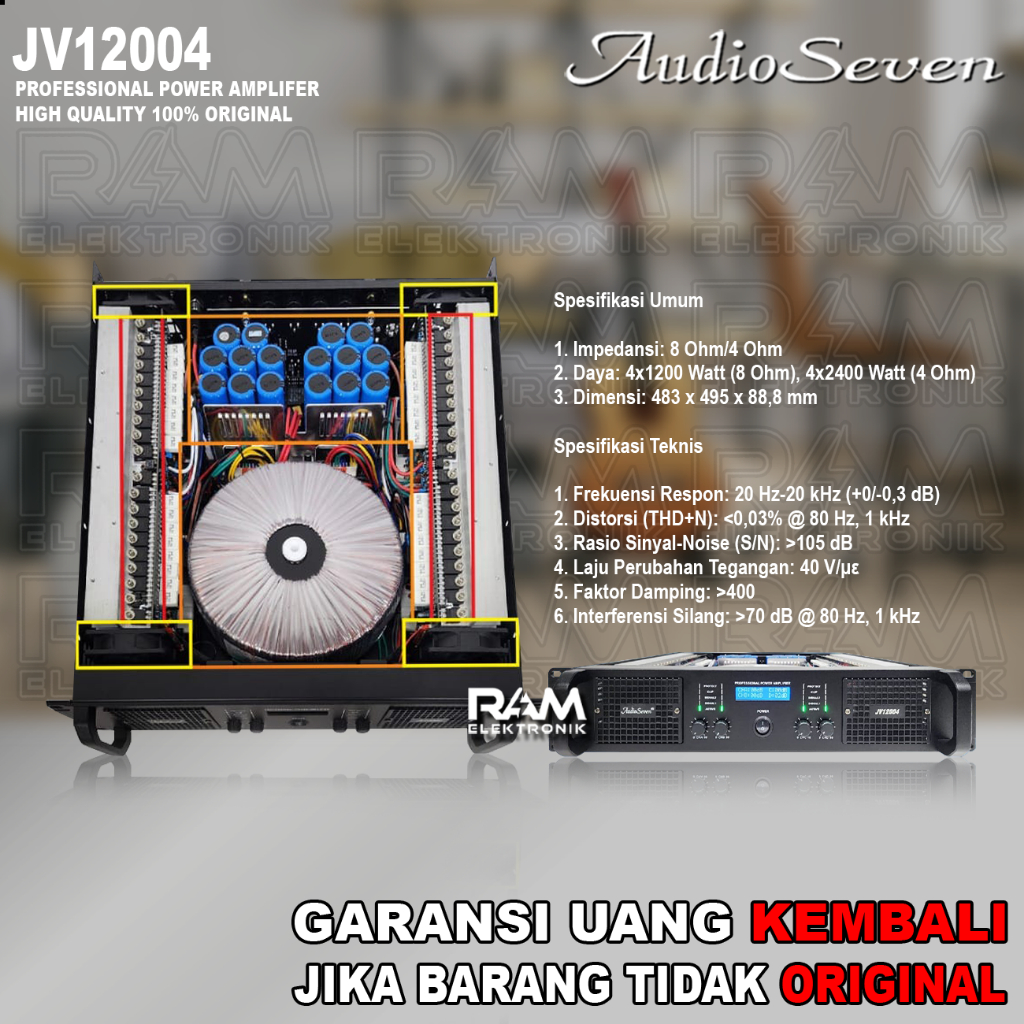 Power Amplifier 4 Channel AUDIO SEVEN JV12004 | JV 12004 Original 4 x 1200 Watt