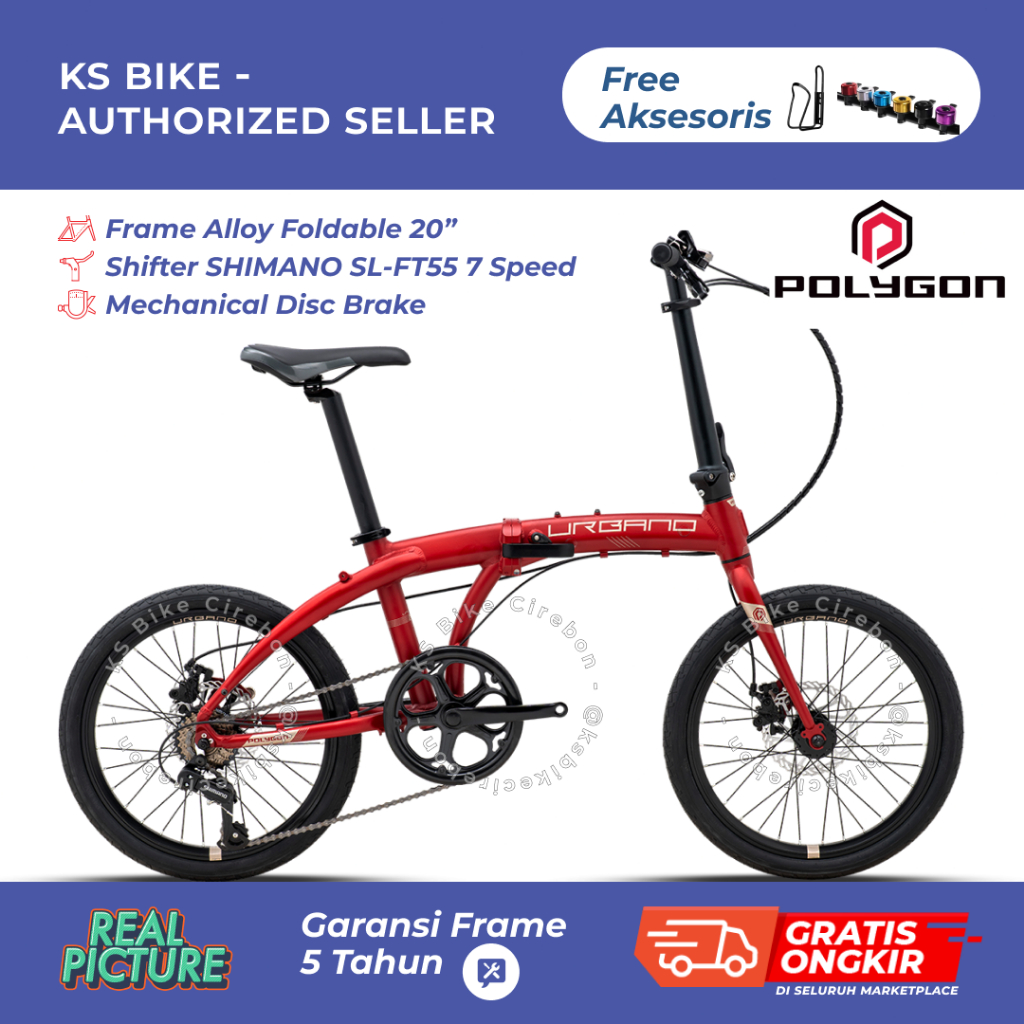 Lipat Polygon Urbano 2 20 Inch Frame Alloy 7 Speed Rem Cakram Sepeda Lipat Pasifik Folding Bike KS B