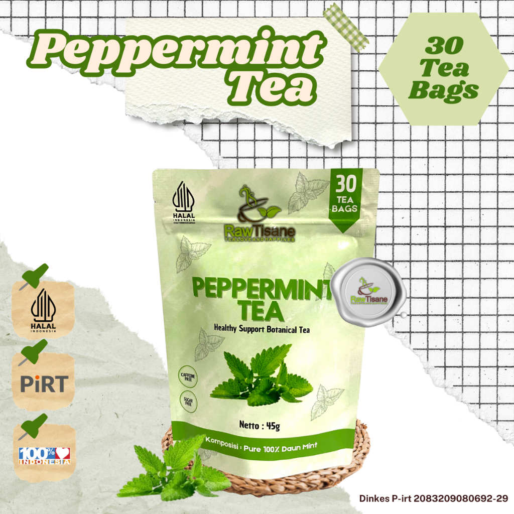 

RAW TISANE Peppermint Tea : Teh Celup Daun Mint Isi 30 Tea Bag