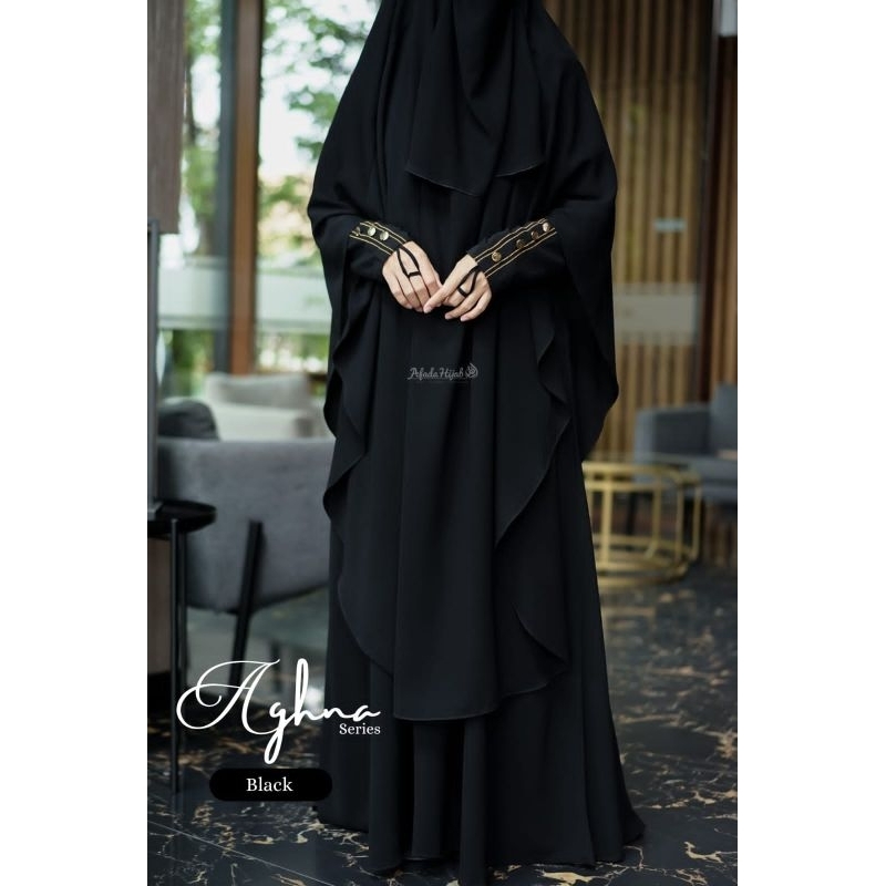 READY Aghna Series Gamis Set Jilbab Instan French Khimar Cadar Syari Jetblack Baby Yoris Afada Hijab