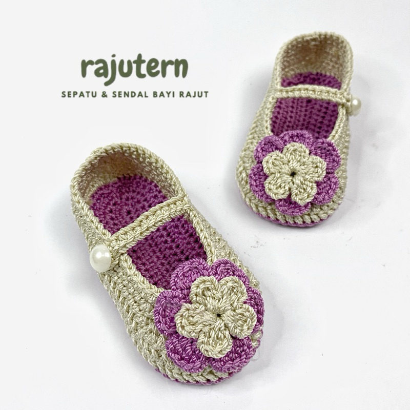 sepatu rajut bayi handmade ungu cream