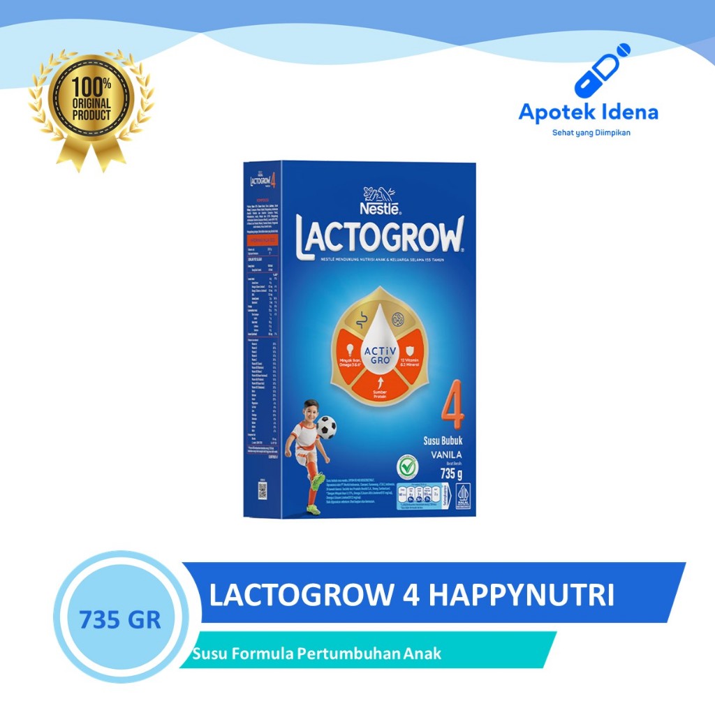 

KEMASAN BARU LACTOGROW 4 HAPPYNUTRI Rasa Madu 735GR Susu Formula Pertumbuhan Anak Usia 3 - 5 Tahun