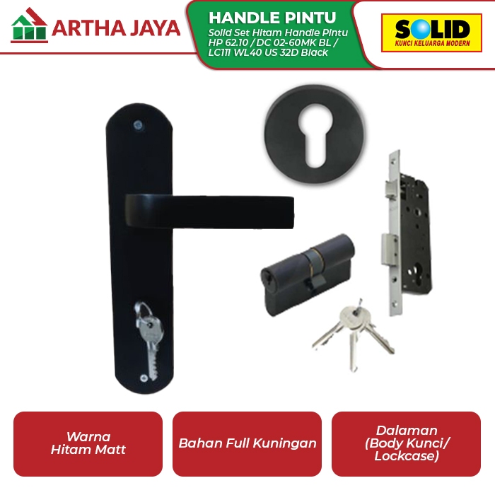 Solid Set Hitam Handle Pintu HP 62.10 / DC 02-60MK BL / LC111 WL40 US 32D Black