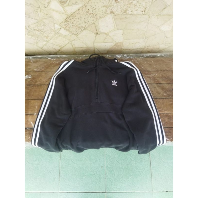Adidas 3 Stripes Half Zip Hoodie - Black