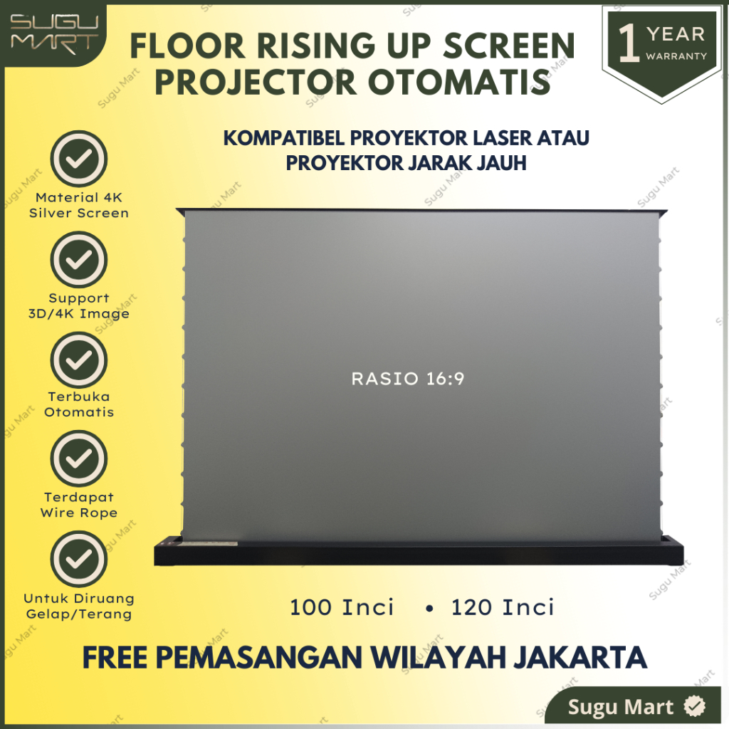 Screen Projector Motorized  Floor Up 100 120 Inch | Layar Proyektor Elektrik Motorized | Screen Proj