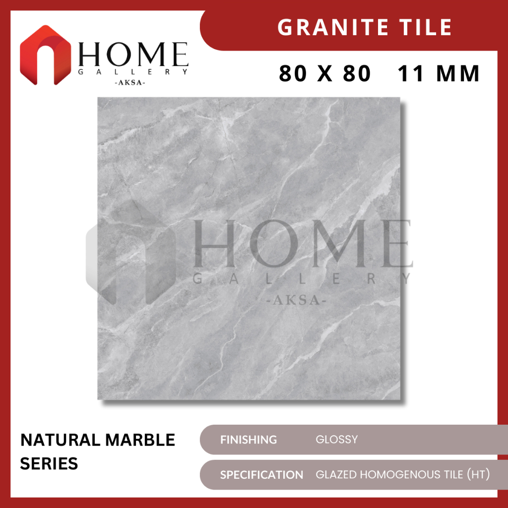 Granit Lantai 80x80 IKAD Marble Series Glossy Novela Grey