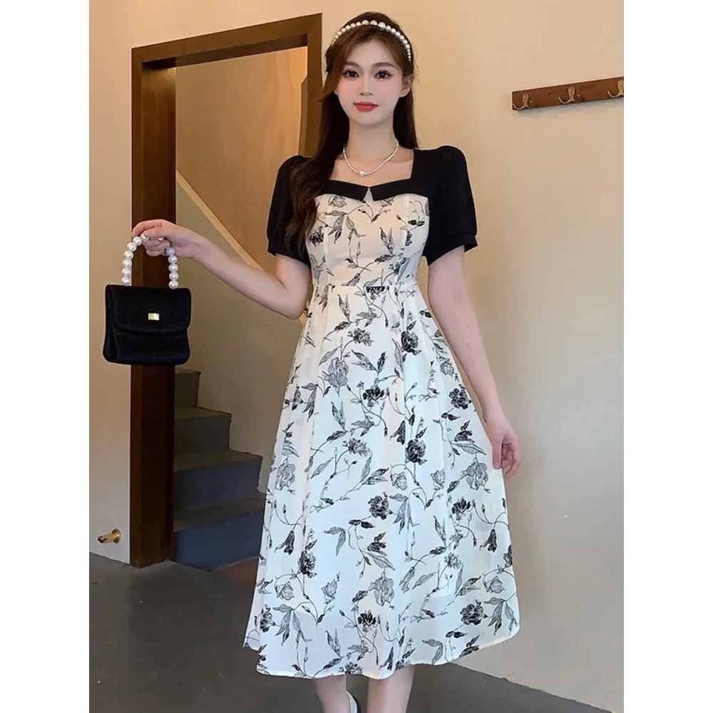 TERBARU EMITA BLOOM baju pantai wanita floral dress hitam panjang elegan midi dress big size jumbo