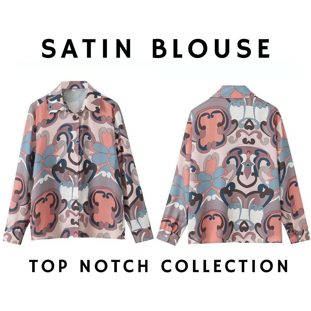 Atasan Kemeja Wanita Kantoran Lengan Panjang Paisley Satin Blouse 35832