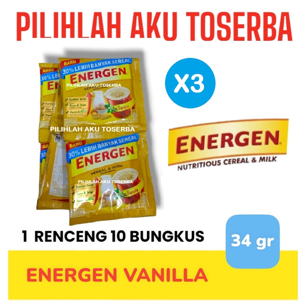 

Energen VANILA VANILLA Renceng 34gr x 10 Sachet (HARGA 3 RENCENG)
