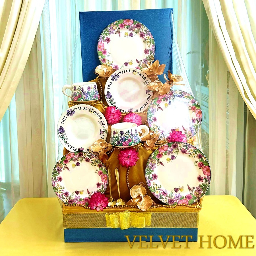 Parcel premium lebaran idul fitri natal imlek pecah belah peralatan piring makan tea set cangkir tea