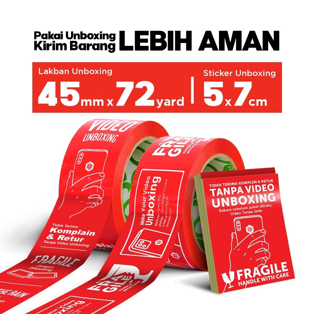 

Lakban Fragile Unboxing Bhs Indonesia 45mm x 72y|Lakban Unboxing Tape