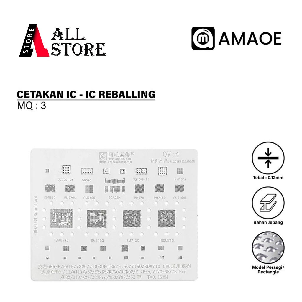Amaoe OV4 Cetakan IC BGA Reballing Stensil untuk OPPO K5/RENO2/R17Pro/VIVO/NEX/U10/X27Pro Snapdragon
