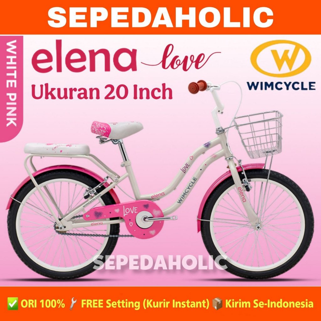 Sepeda Anak Perempuan WIMCYCLE ELENA LOVE Keranjang Ukuran 20 Inch Usia 4-6 Tahun