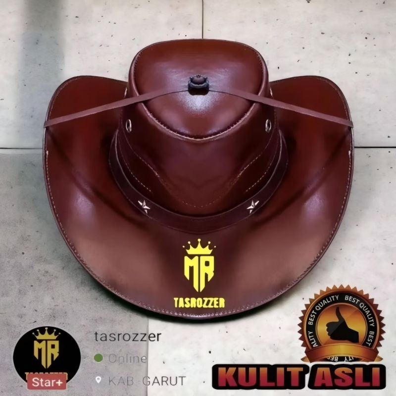 Topi Koboy Kulit Asli Garut – Pria Dewasa – Premium Leather Cowboy Hat