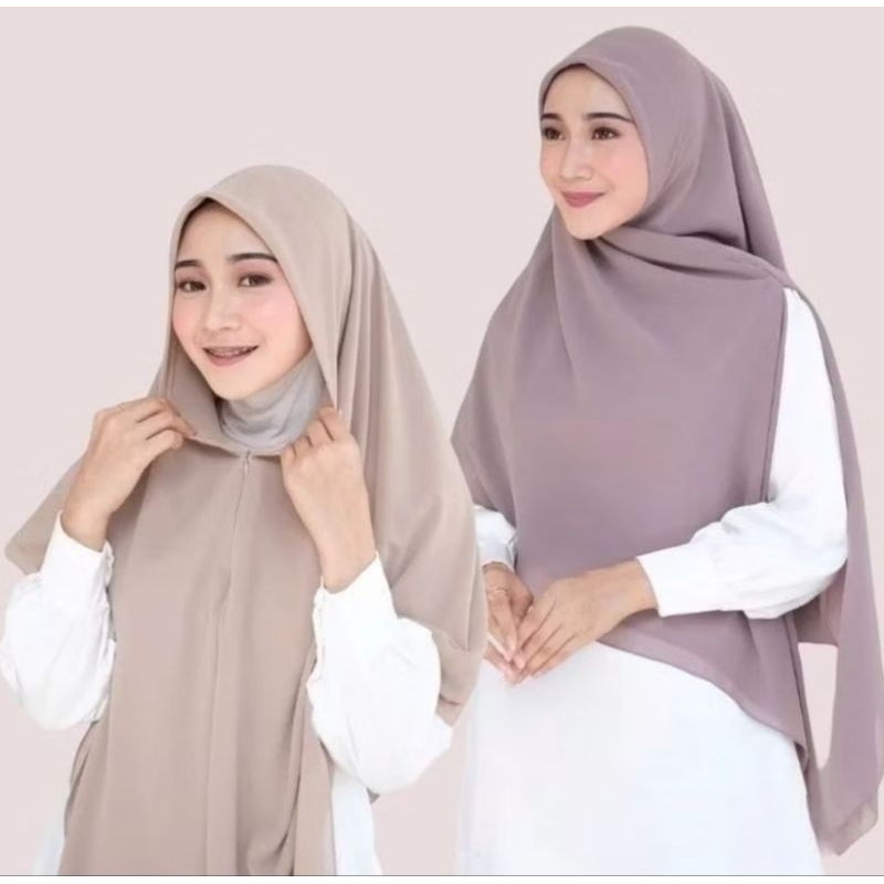 Hijab Zipper Sleting Jepang/ Segiempat Jumbo Syar'i Instan/ Hijab Zipper Resleting