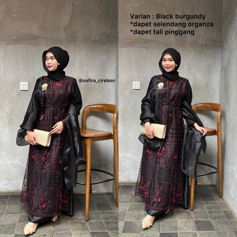 Set gamis brukat + selendang organza / gamis brukat terbaru 2025 / gamis brukat hitam 2025 / gamis l